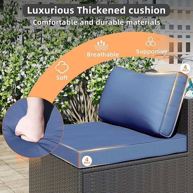 7-Piece Outdoor Patio Sectional Sofa Set – PE Wicker Rattan Conversation Furniture with Coffee Table, Cushions & Clips, Modular Patio Couch for Porch, Poolside, Backyard, Garden – Black Rattan