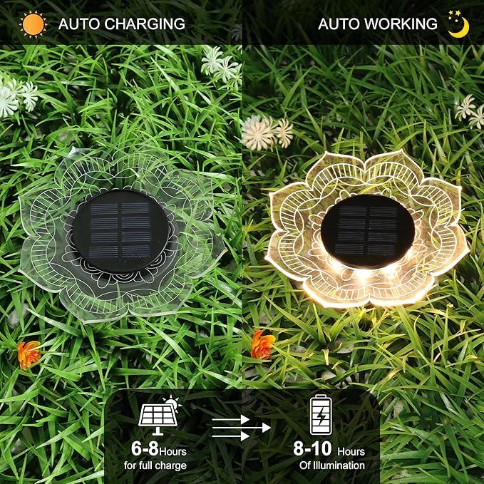 Roming Solar Ground Lights Outdoor Waterproof 2-in-1 Floor & Wall Lights Acrylic Shell 10 LED High Efficiency Monocrystalline Solar Panel Landscape Lighting Warm White 3 Pack