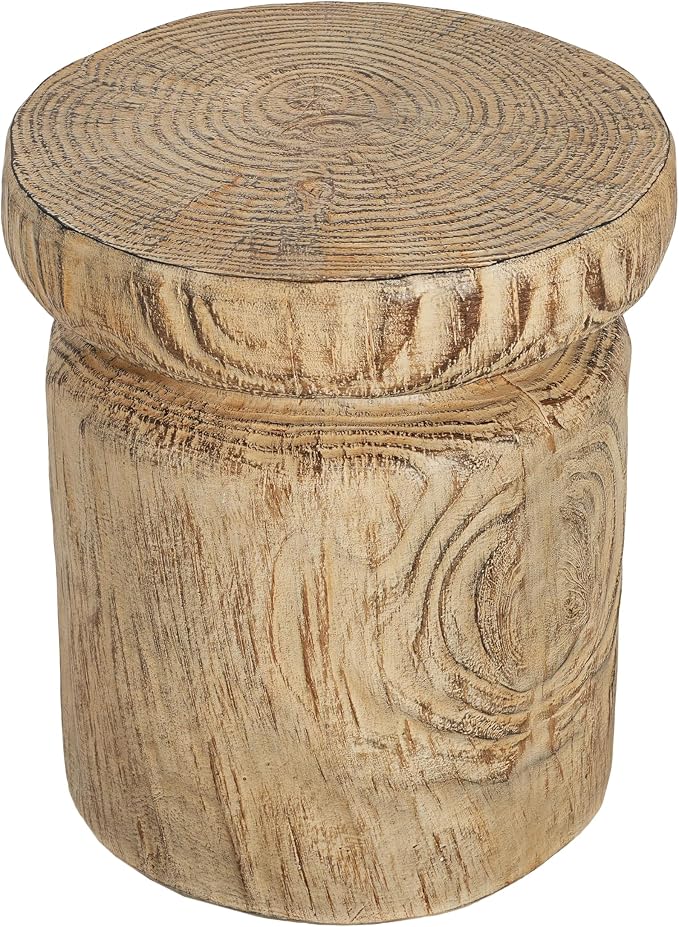 Realistic Tree Stump Side Table, Lightweight Concrete End Table for Indoor & Outdoor, Rustic Wood-Look Stool, Multi-Purpose Plant Stand, Weather-Resistant Table, No Assembly Required, Natural Wood