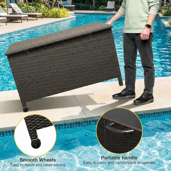 TrailBlaze 120 Gallon Large Outdoor Deck Storage Box – Waterproof PE Rattan Chest with Gas Strut & Lockable Lid, Durable Patio Bench for Cushions, Garden Tools, Pool Supplies