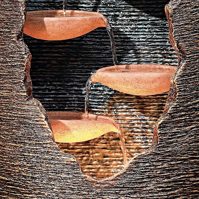 Nathan Seven Cascade 35" High Large Rustic Indoor Outdoor Decor Resin Floor Fountain with Light LED Standing Cut-Away Water Feature for Outside Garden Patio Yard Backyard - John Timberland