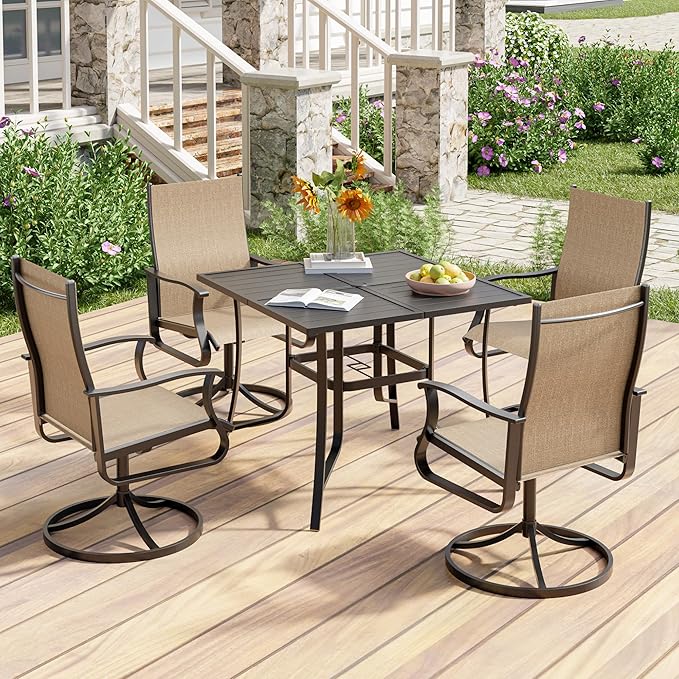 UDPATIO 5 Piece Outdoor Patio Table and Chairs Set with 37" Square Table & 4 Outdoor Swivel Patio Chairs with All Weather, Patio Table with Chairs, Outdoor Patio Dining Set for Lawn, Backyard