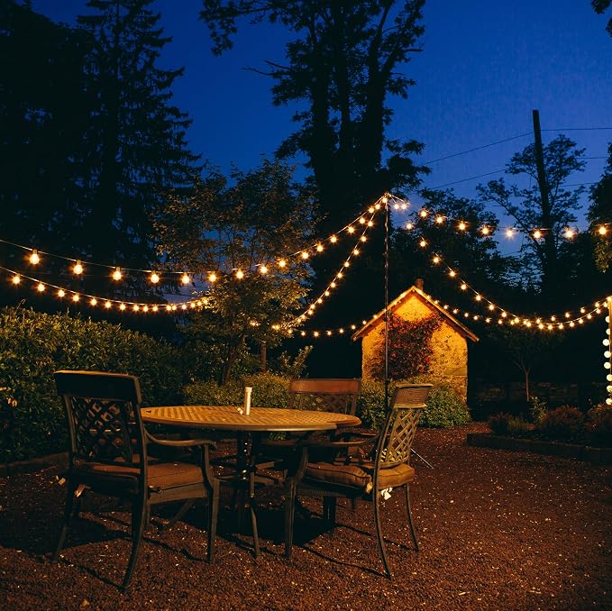 100 Foot Globe String Lights - 105 G40 Clear Bulbs (5 Extra) - Black Wire | Outdoor String Lights for Patio Cafe Bistro Deck Backyard Market Party and Wedding Lighting
