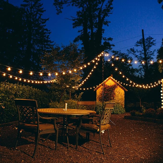25’ G40 Globe String Lights Set with G40 Clear Light Bulbs and Black Wire | (+ 1 Free Spare) for Outdoor Deck, Patio, Balcony, Awning, Canopy, and Porch Lighting