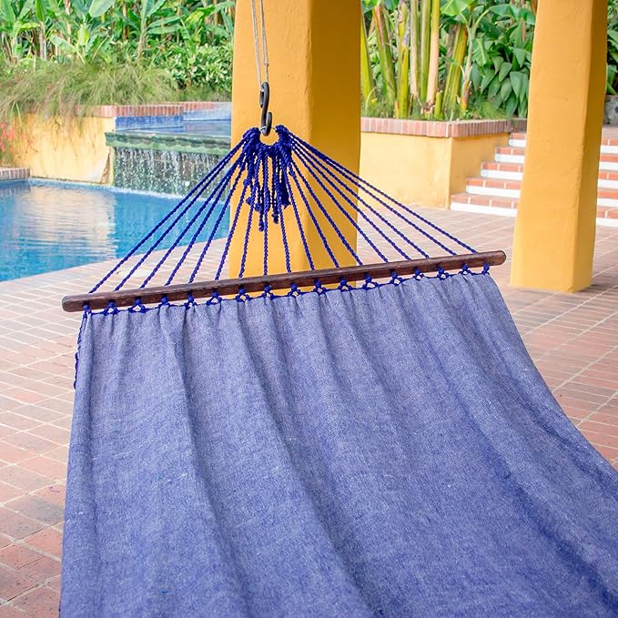 NOVICA Purple Cotton Fabric 1 Person Brazilian Style Hammock with Spreader Bars and Knotted Crochet Fringe, 'Take Me to The Stars' (Single)