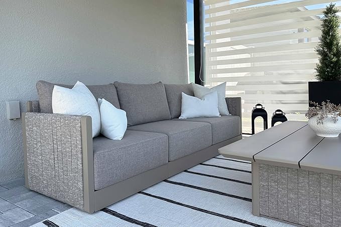 PURPLE LEAF Patio Furniture Set 9 Pieces Outdoor Conversation Sets PP Rope Patio Sofa with Cushions and Table Manual Weaving Deep Seating Furniture for Porch Lawn Backyard Beige