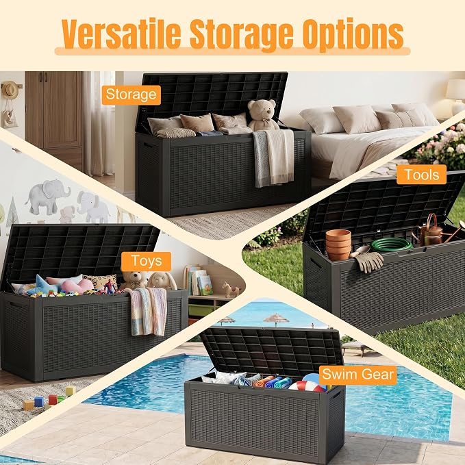Outdoor Storage Box,160 Gallon Resin Deck Box,Waterproof & UV Resistant Lockable Package Delivery Bin,Toy Cabinet for Indoor & Outdoor