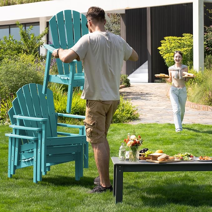 nevilywood Compact Stackable Adirondack Chairs Set of 4,HDPE,380lbs,Aruba | 26.3" Wide HDPE.All-Weather Outdoor.Maintenance-Free.Stackable for Storage.25°Curved Straight Backrest.Quick Assembly