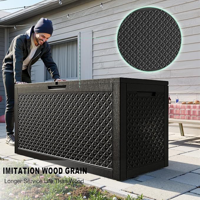 New 121 Gallon Outdoor Storage Box, Resin Deck Boxes Waterproof, Indoor Outdoor Bin for Package Delivery, Patio Cushions, Gardening Tools, Lockable, UV Resistant