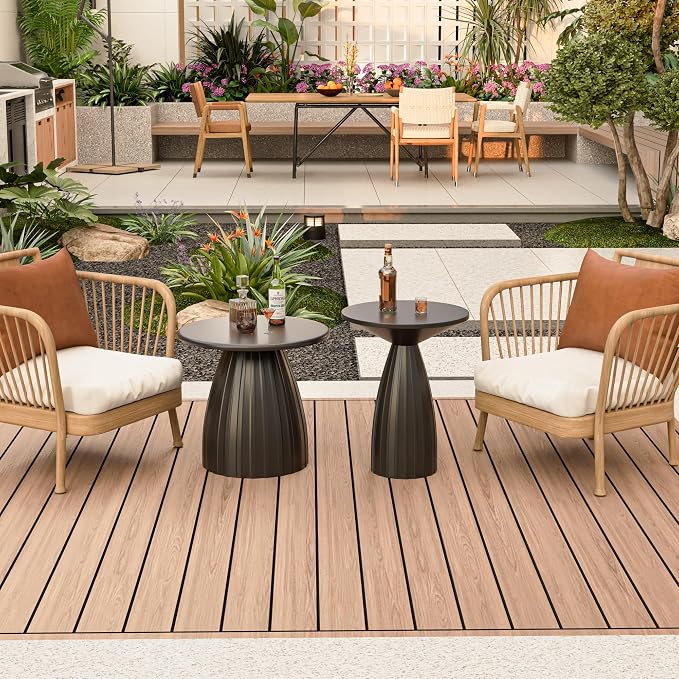 Round Metal Outdoor Patio Side Table, Steel Outdoor Accent Table, Black Small Patio End Table, for Garden, Pool, Yard, Balcony, Living Room, Deck, Weather Resistant, No Assembly