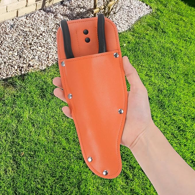 M METERXITY 2-Pack Garden Pruner Sheath, Portable Leather Pruning Shears Sheath Pliers Holder for Belt, Garden Scissors Leather Case for Hand Pruner/Garden Shears/Clippers [Black/Orange]