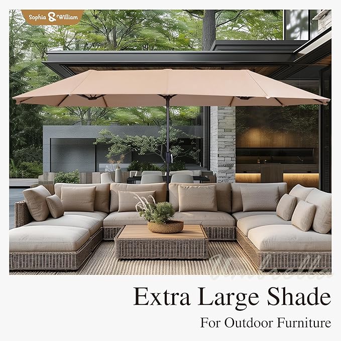 Sophia & William Patio Set with Umbrella 8 Pieces Outdoor Dining Set for 6 with 13ft Large Patio Umbrella Beige, 6 x Grey Swivel Patio Chairs with 59" Dining Table for Lawn Garden