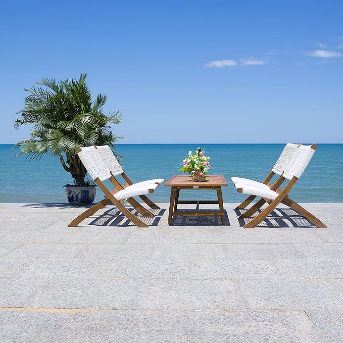 SAFAVIEH Outdoor Collection Blaze Natural/White 5-Piece Conversation Patio Set