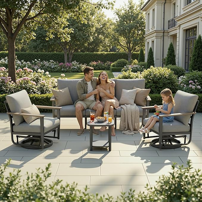 5-Seat Outdoor Patio Furniture Set Aluminum Sectional Sofa Set, Patio Conversation Set with High Backrest & Thickened Cushions for Garden, Backyard, Poolside, Grey