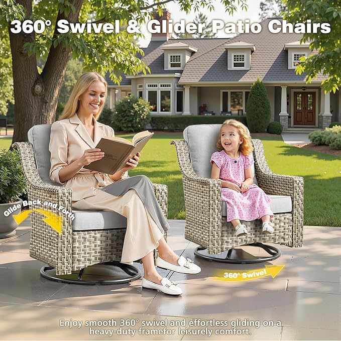 6-Piece Patio Furniture Set, Outdoor Conversation Set Sectional Sofa with Rocking Chairs and Water Resistant Cushions, Gray