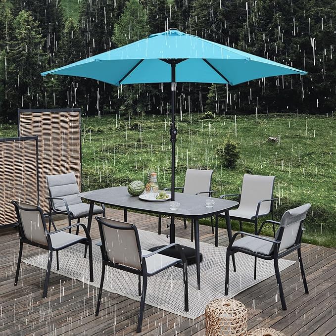 GDY 7.5FT Patio Umbrella Outdoor Table Umbrella,Market Umbrella with Push Button Tilt and Crank for Garden, Lawn, Deck, Backyard & Pool (Blue)