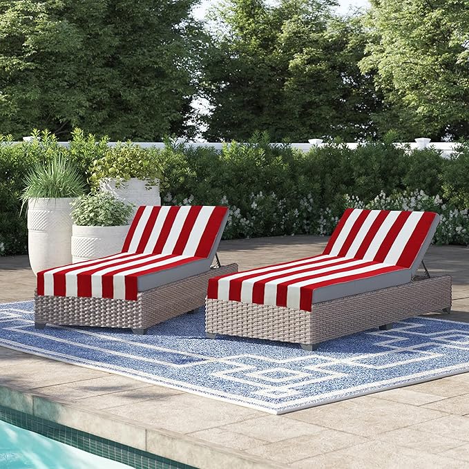 COTTON CRAFT Pool Lounge Chair Cover - 2 Pack Cabana Stripe 100% Cotton Soft Premium Ringspun Terry Towel Chaise Patio Picnic Spa Beach Lounge Cover - Oversized 32 in W x 82 in L x 7 in Pocket – Red