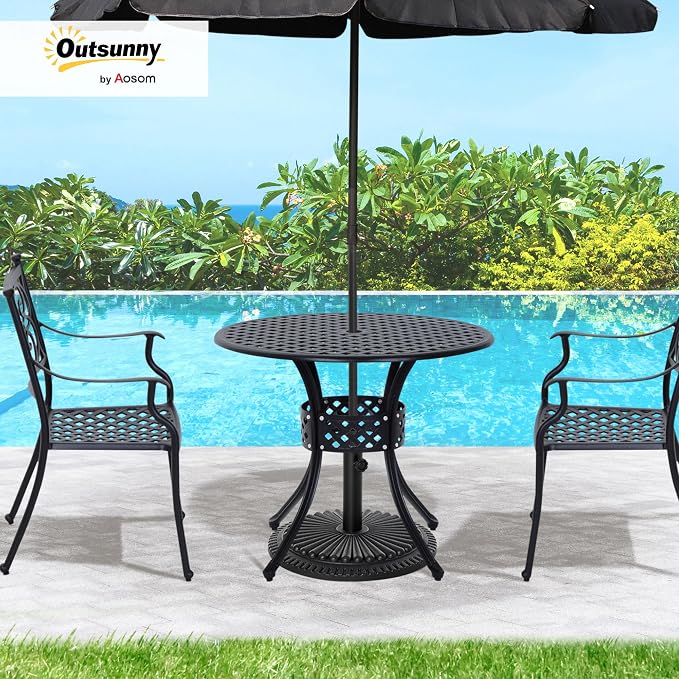 Outsunny 33" Patio Dining Table Round Cast Aluminium Outdoor Bistro Table with Umbrella Hole - Black