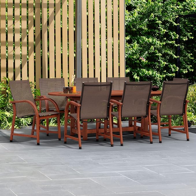 Amazonia Bahamas 7 Piece Rectangular Patio Dining Set | Eucalyptus Wood - Brown Chairs | Ideal for Outdoors and Indoors