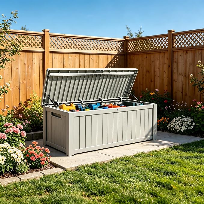 Outdoor Storage Solution with Deck Box Design, Multi-purpose Patio Furniture for Garden Tools, Shoe Storage & Cushions, Strong Storage Bins with Lids Style (lightgray)