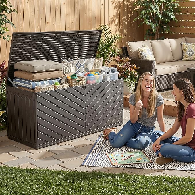 270 Gallon All-Weather Deck Box, Lockable Waterproof Resin Storage with UV Resistance for Patio Furniture, Garden Tools, Pool Accessories (Brown)