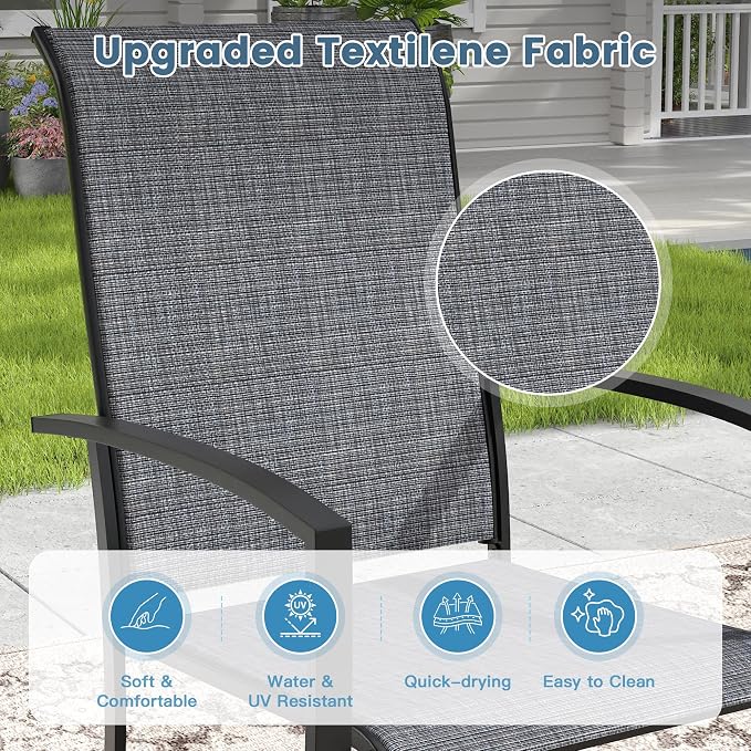 DIFY 5 Pieces Outdoor Dining Set for 4, 40.6" Round Dining Table with Umbrella Hole and Textilene Stackable Patio Chairs, Metal Patio Table and Chairs Set for Garden Backyard Poolside, Black