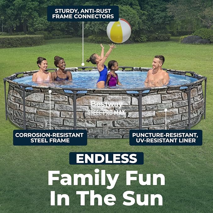 Bestway Steel Pro MAX 12' x 30" Above Ground Pool, Round Metal Frame Outdoor Swimming Pool Set with Filter Pump & Type I Cartridge, Stone Print