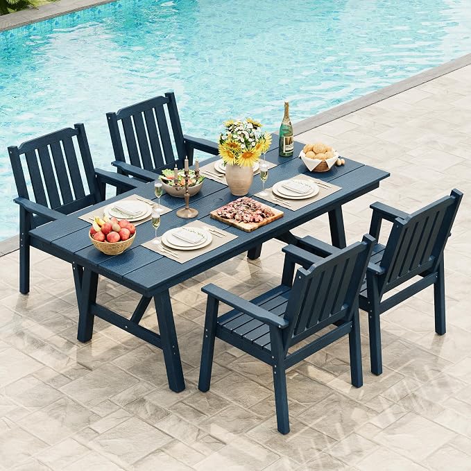 IDEALHOUSE Set of 4 Outdoor Dining Chairs, Durable HDPE Garden Patio Chairs with Sturdy Frame, All-Weather and Waterproof for Deck, Porch, Poolside and Backyard, Navy