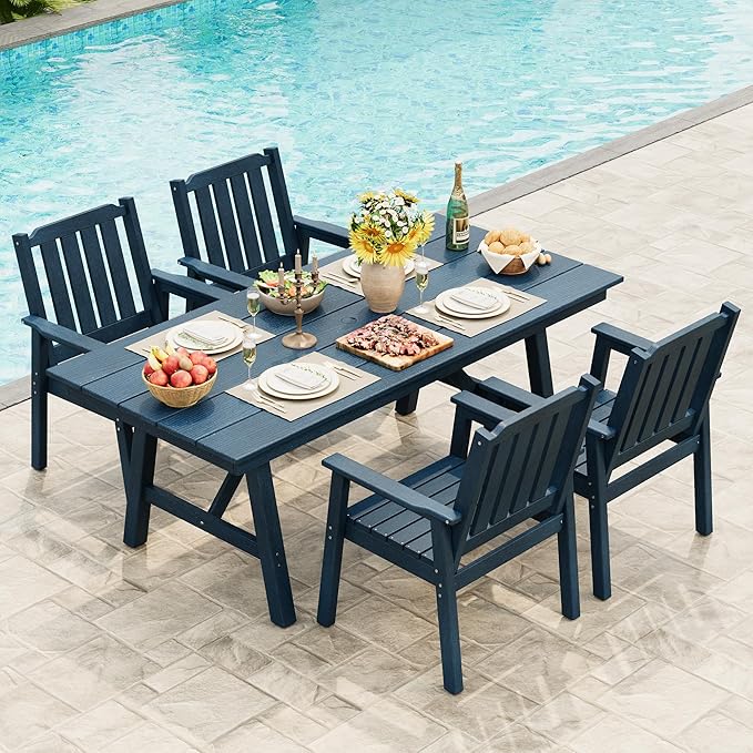 GAOMON Outdoor Patio Dining Chairs Set of 2, All-Weather HDPE Garden Dining Chairs with Armrests, Wide Seat and Sturdy Frame,Waterproof Design, for Garden, Backyard, Deck, Navy Blue
