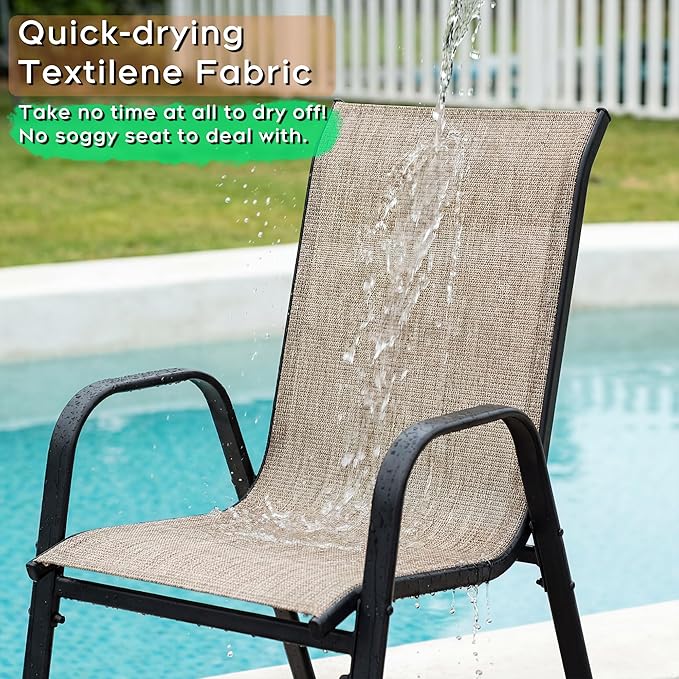 Outdoor Dining Set for 6, Patio Metal Table and Chairs Set with 1.97'' Umbrella Hole, 7pcs Patio Furniture Set 63”x37.8” Dining Table Set with Stackable Chairs for Backyard Pool Deck