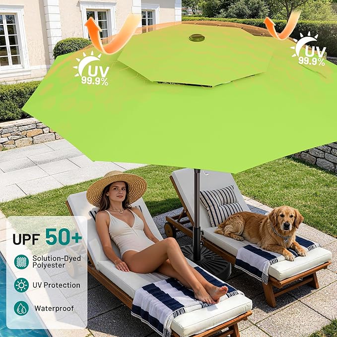 AreShark 11ft 2 Tiers Patio Umbrella - Outdoor Umbrella Waterproof UV Protection, Market Table Umbrella w/ 8 Sturdy Ribs&Crank for Pool, Porch, Garden(Apple Green)