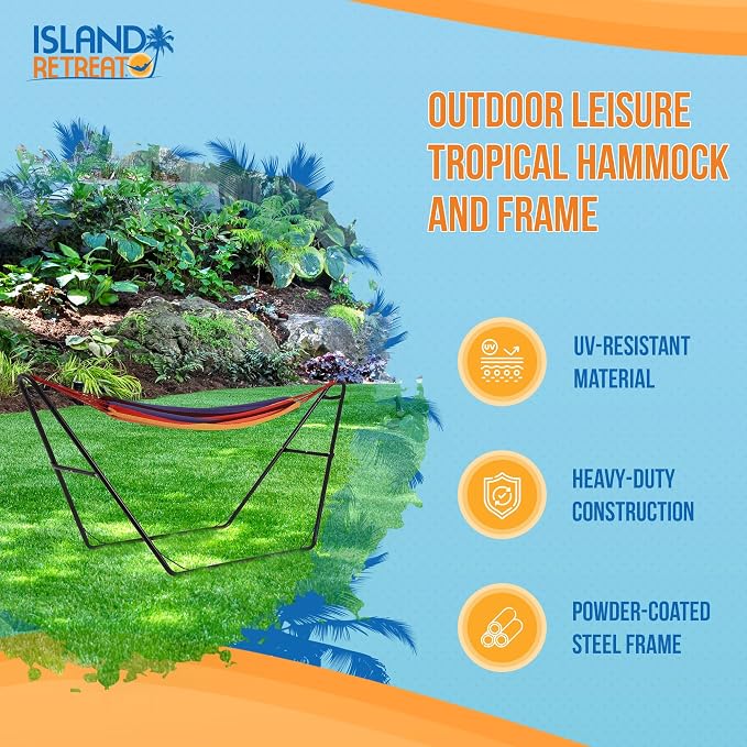 Outdoor Leisure Tropical Hammock and Frame - Stripe