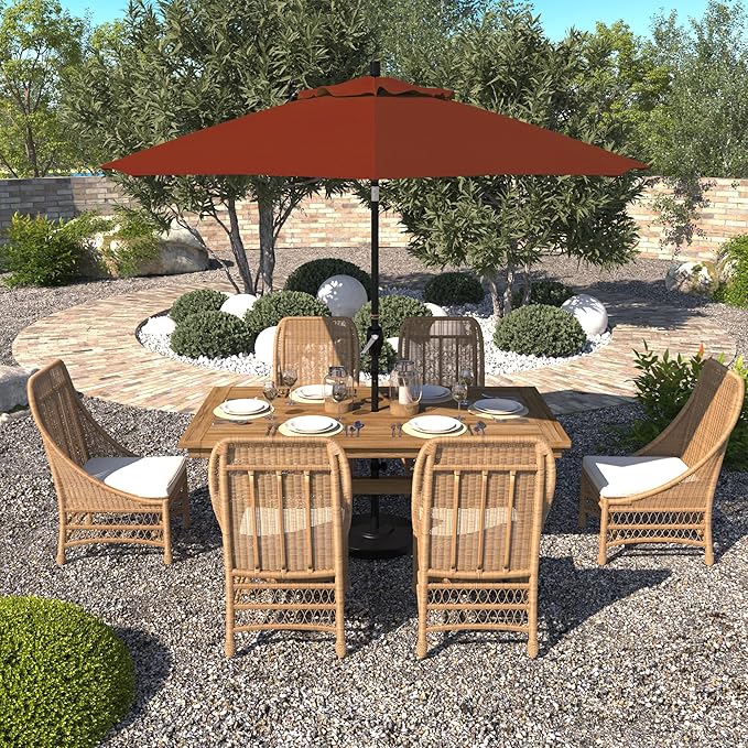 California Umbrella 9' Round Aluminum Market Umbrella, Crank Lift, Push Button Tilt, Black Pole, Pacifica