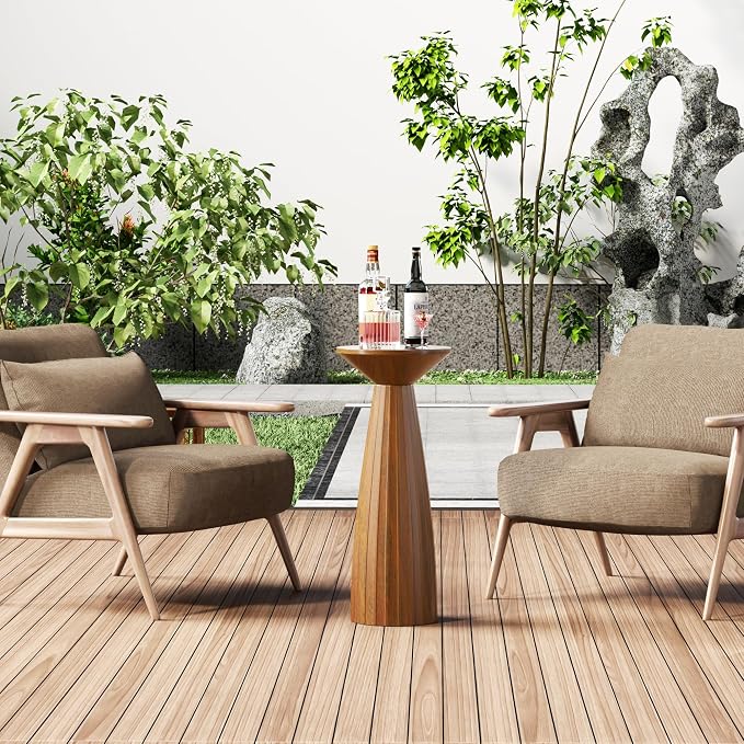 Metal Outdoor Side Table, Steel Round Accent Table, Small End Table Patio Furniture, for Garden, Pool, Yard, Balcony, Living Room, Deck, Weather Resistant, No Assembly (Brown Patio End Table)