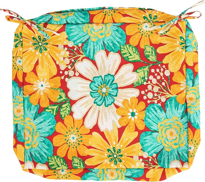 Magpie Fabrics Outdoor Cushion Cover Replacement 2 Pack, NO Insert! Water Repellent Slipcover with Ties Decor for Patio Garden Chair Sofa Bench Wicker(Embry Red Hibiscus, 24x22x4 Inch)