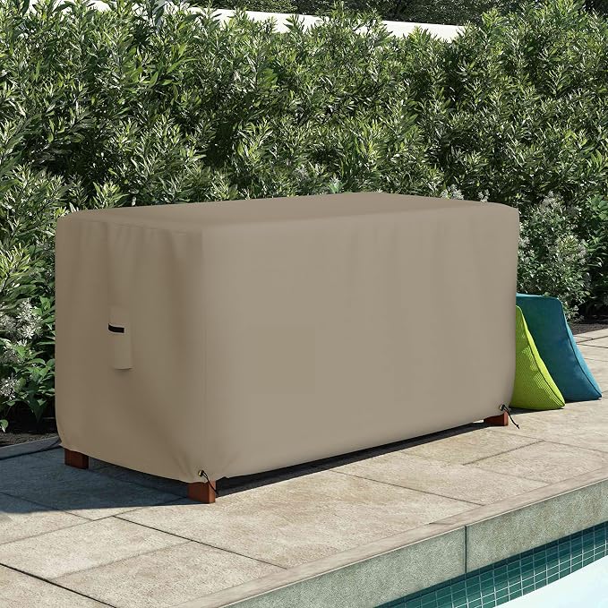 Covers & All Patio Deck Box Cover - Heavy Duty 12 Oz Waterproof Outdoor Yard Cushion Storage Box Protection 100% Weather Resistant with Air Pockets and Drawstring. (52" W X 27" D X 27" H, Beige)