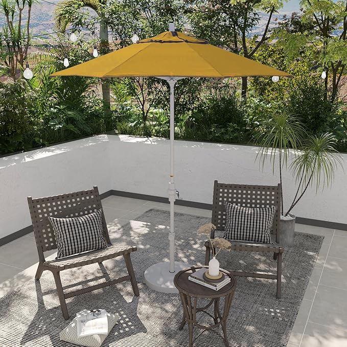 California Umbrella 7.5' Rd. Aluminum Patio Umbrella, Crank Lift, Collar Tilt, White