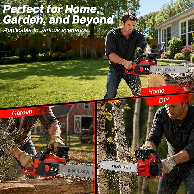 16" Cordless Chainsaw,42V Brushless Electric Chainsaw,6000mAh Battery Powered Handheld Chain Saw,Tool-Free Tensioning,Automatic Oiling for Tree Pruning, Wood Cutting,Yard Work and Outdoor Gardening