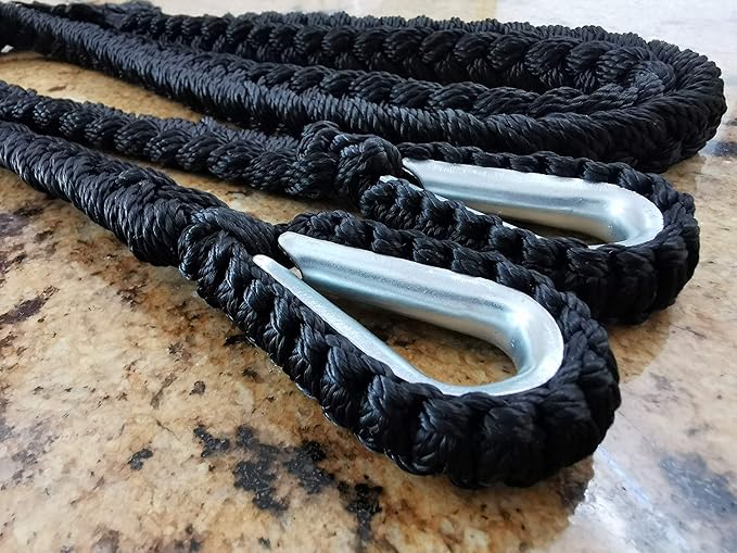 Hammock Ropes + S Hooks (Standard Length -, Black Ropes with Loop/Ring in One End)