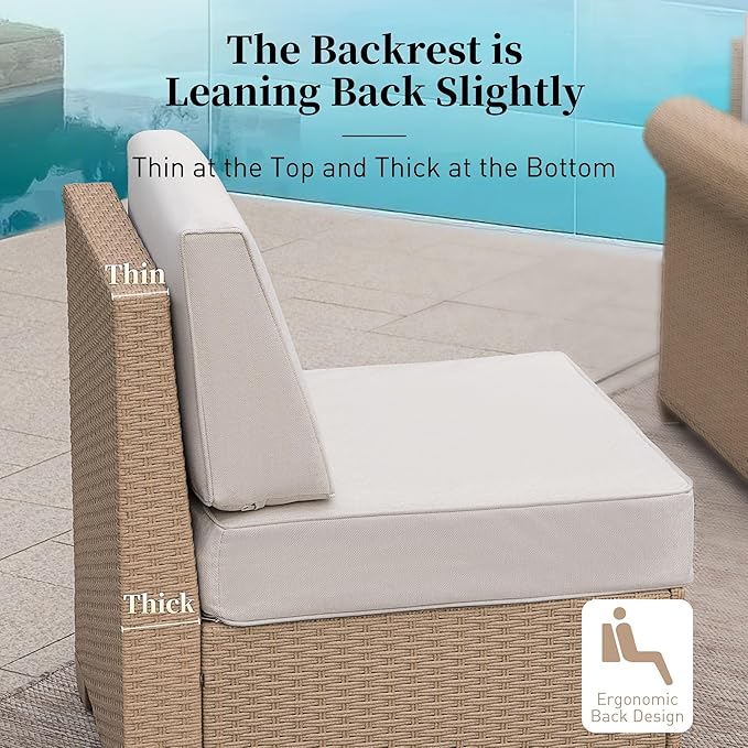 Patio Furniture Set 5 Piece, Wicker Rattan Sectional Sofa Couch with 5.5" Thick Waterproof Cushions and Coffee Table, All weather Modular Outdoor Conversation Set for Lawn Backyard and Deck, Beige