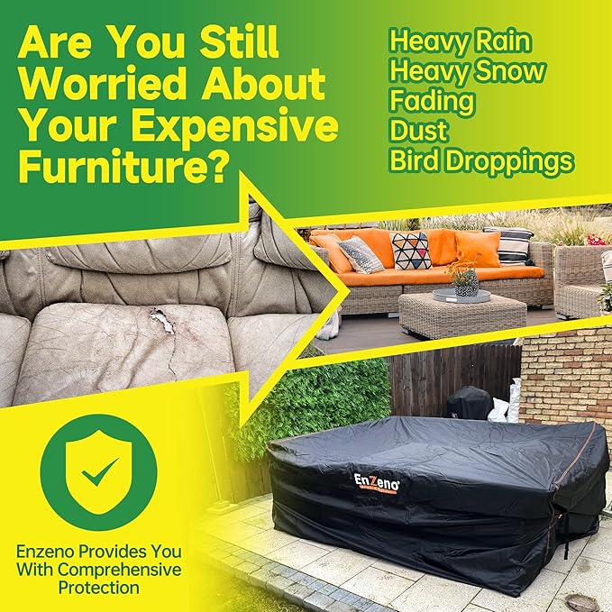 Enzeno Patio Furniture Set Cover, Outdoor Sectional Sofa Couch Set Covers Waterproof, Garden Dining Table Chair Set Cover Outside Rectangular Heavy Duty Weatherproof 71" L x 71" W x 35" H Black