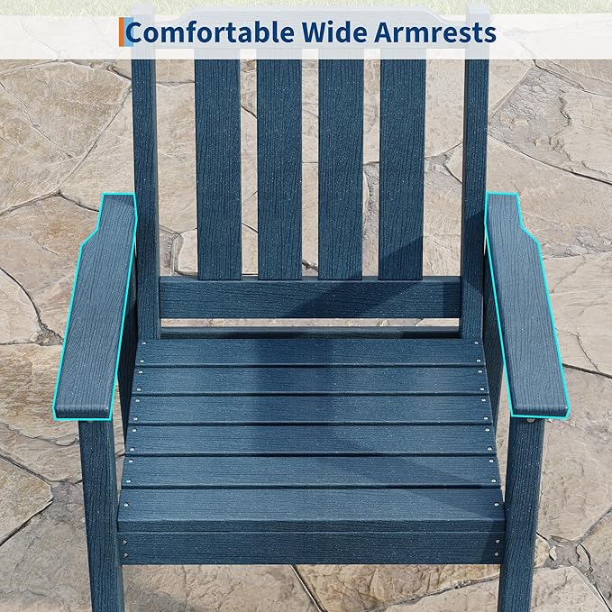 Garvee Outdoor Patio Dining Chairs Set of 2, Outdoor HDPE Garden Dining Chairs, Sturdy Frame, Waterproof, All-Weather for Backyard, Poolside, Porch, Deck, Navy Blue