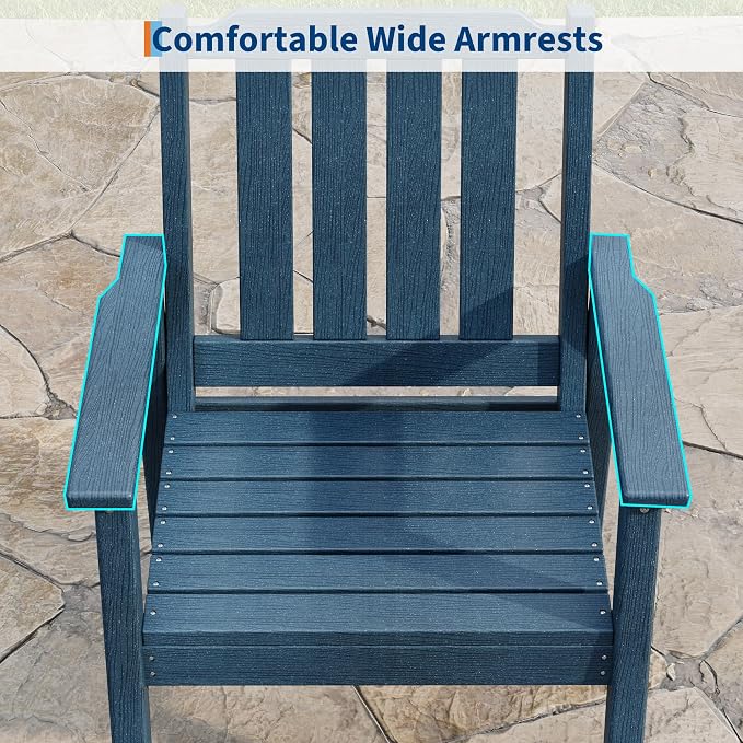 Set of 4 Outdoor Dining Chairs, 650LBS Capacity Wide HDPE Seat, Rustproof Aluminum Frame, Heavy-Duty All-Weather Patio Garden Seating Furniture for Deck Porch Backyard Poolside, Navy Blue