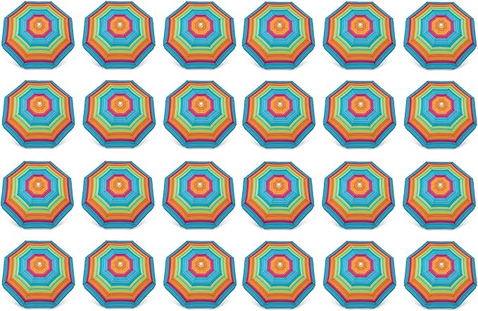 PMU 24 Pcs 6ft Multicolored Beach Umbrella – Vibrant Rainbow Stripe Design, 72in Open, 160G Polyester, Large Outdoor Patio Pool Parasol Umbrella for Garden, Deck, Backyard & Pool