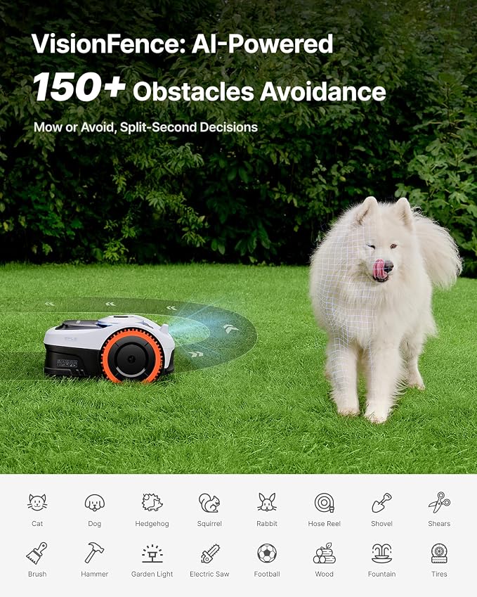 Segway Navimow i210 AWD Robot Lawn Mower, Wire-Free Robotic Mower, All-Wheel Drive for 45% Slopes, 2–3.6 in Adjustable Cutting Height, NRTK + Vision, Auto Mapping, 5.1Ah Battery, Covers 0.25 Acre