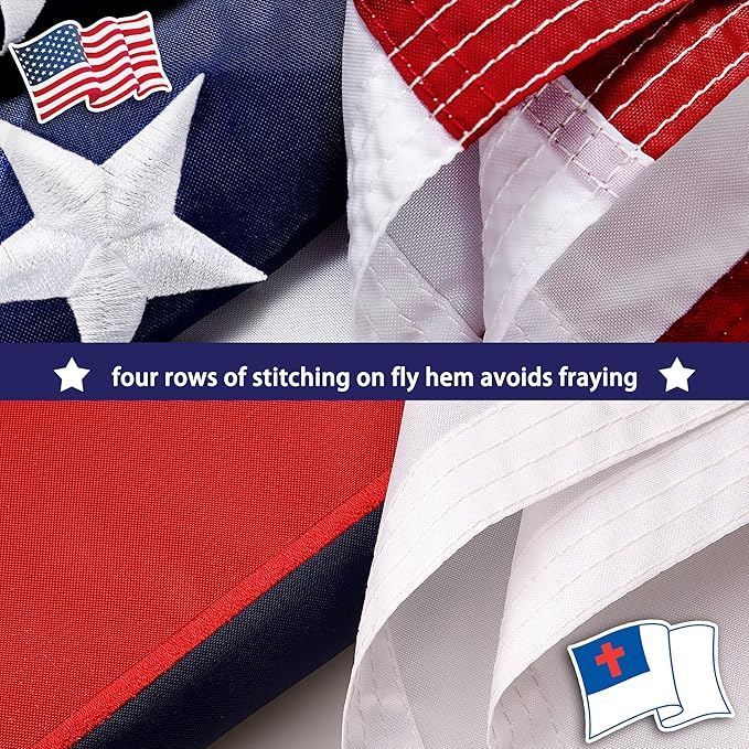 XIFAN Combo Pack: American Flag & Christian Flag 3x5 Outdoor, Heavy Duty 210D Nylon US & Jesus Flag, Strongest Longest Lasting with Embroidered Stars/Sewn Stripes/Brass Grommets