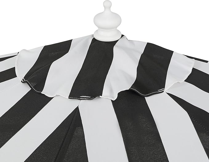 JONATHAN Y Beverly 9 ft. Coastal Black and White Striped Half Patio Umbrella with Scalloped Fringe, Crank Lift, and Manual Tilt for Balcony, White Pole UMB1201H