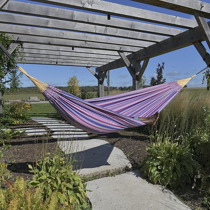 Vivere Latin Hammock Collection – Vibrant 100% Cotton Double Hammock, Supports 2 Adults - 450 lb Capacity (Fiesta)