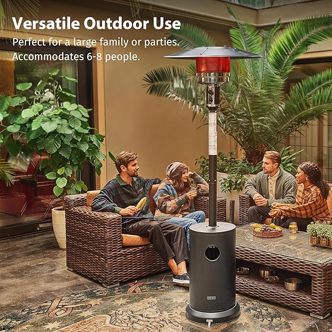 EAST OAK 50,000 BTU Patio Heater for Outdoor Use With Round Table Design, Double-Layer Stainless Steel Burner and Wheels, Outdoor Patio Heater for Home and Commercial, Gray, 31.9 x 31.9 x 86.6 inches