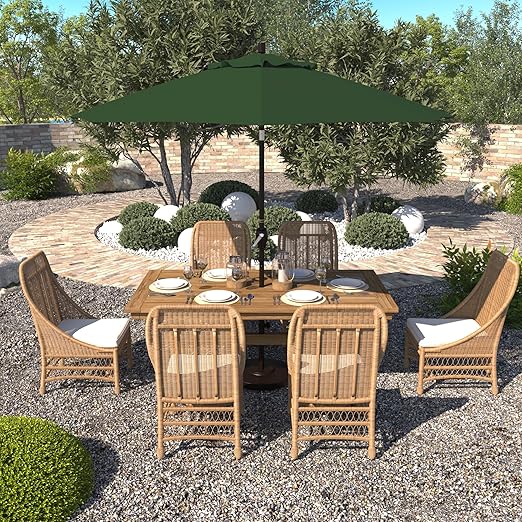 California Umbrella 9' Round Aluminum Patio Umbrella, Crank Lift, Push Button Tilt, Bronze Pole, 4-year Non-fading fabric, Hunter Green